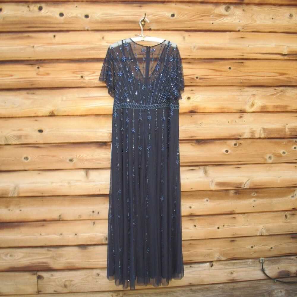 Mac Duggal 9223 Navy V Neck Embellished Flutter Sleeve A Line Gown - Picture 10 of 13